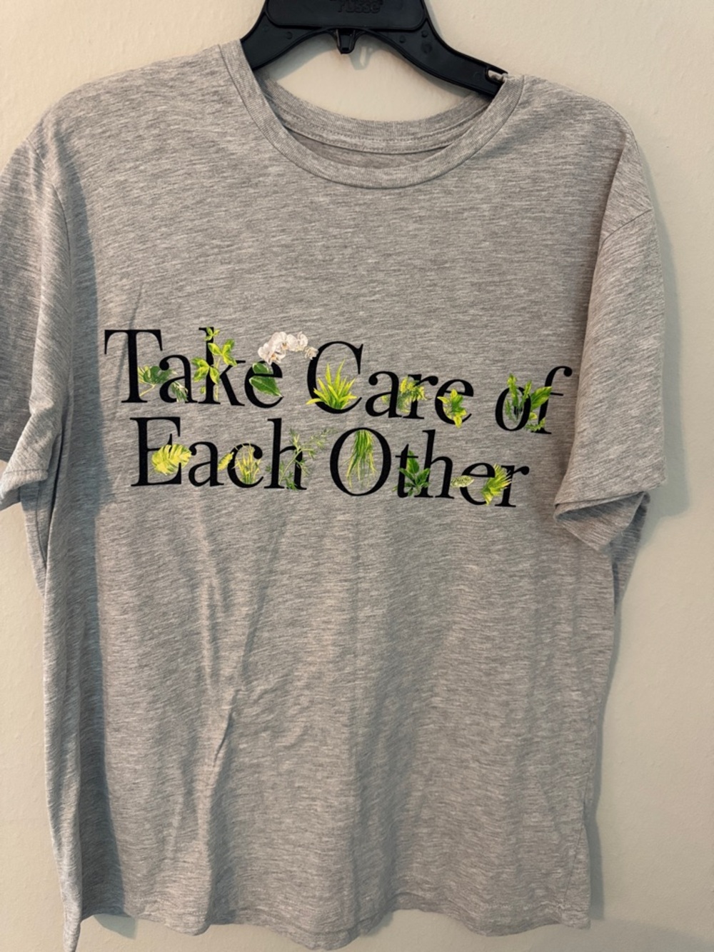 Zoe + Liv Gray Tee with Botanical 'Take Care of Each Other' Graphic